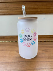 Dog Mom Frosted Glass Bamboo Lid Tumbler